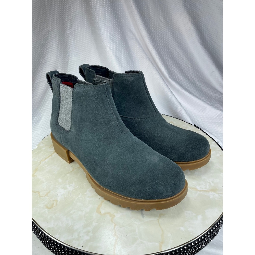 Sorel Lennox Waterproof Suede Chelsea Boots Women 9 Quarry Gray Lug Sole Outdoor